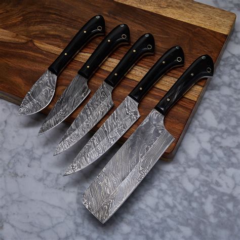A handmade reclaimed wood saya is included. Handmade Damascus Kitchen Knife // 5 Piece Set // KCH-18 ...