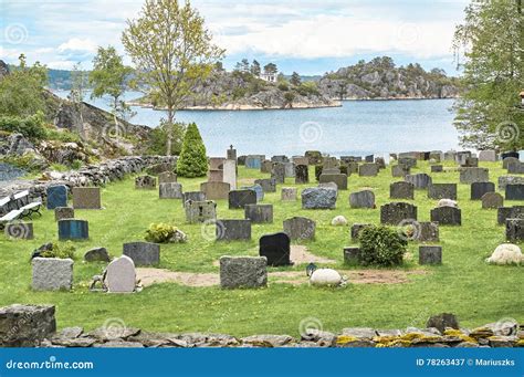 The Old Cemetery On A Fjord In Norway Stock Image Image Of Metallic