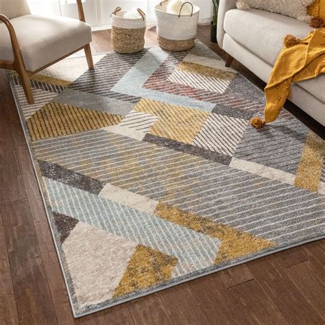 Well Woven Jayce Grey Modern Geometric Boxes And Shapes Pattern Area Rug