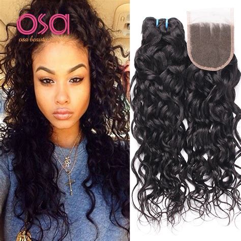 Osa Hair Water Wave 3 Bundle With Lace Closure 1b Ocean Wave Wet And Wavy 100 Human Hair