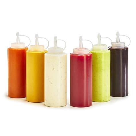 6pcs 9oz Plastic Squeeze Condiment Bottles With Cap Seasoning