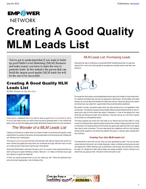 Creating A Good Quality MLM Leads List By Merv Stevens Issuu