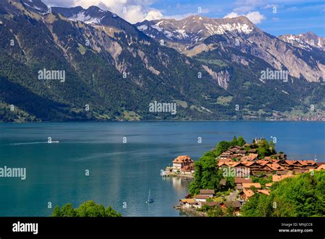 Lake Brienz With The Village Iseltwald Bernese Oberland Switzerland
