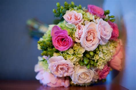 Wedding bouquet of pink, white and green roses. Daily Inspiration: Peony, rose and hydrangea floral bouquet