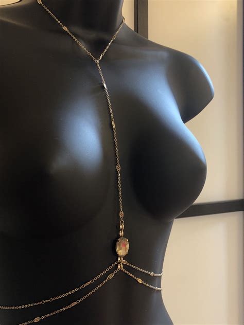 Gold Body Chain With Rhinestone Gold Layered Body Chain Gold Etsy