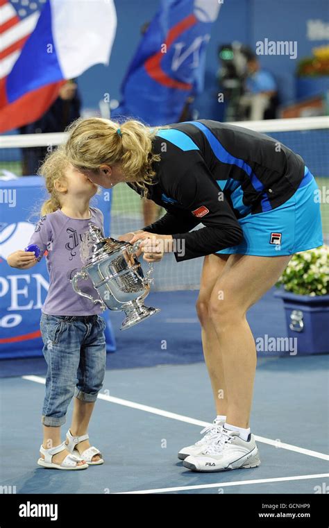 Belgiums Kim Clijsters With Her Daughter Jada Ellie After Defeating