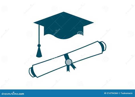 Graduation Cap And Diploma Scroll Icon Blue Mortarboard And College