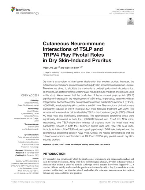 Pdf Cutaneous Neuroimmune Interactions Of Tslp And Trpv4 Play Pivotal