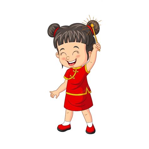 Premium Vector Cartoon Chinese Girl Holding A Sparklers