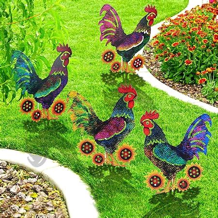 Amazon LINGSFIRE Metal Rooster Yard Decor 4 Packs Rooster Garden