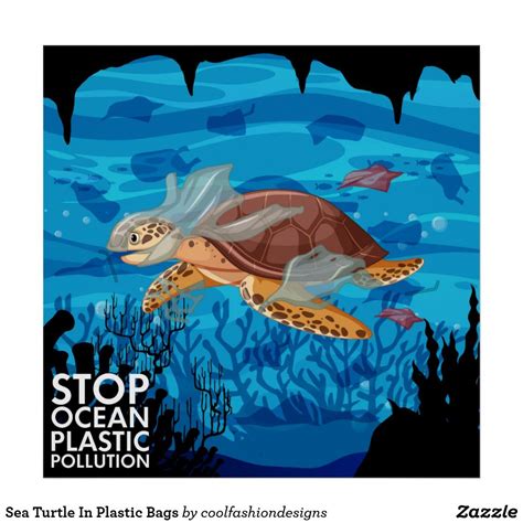 Sea Turtle In Plastic Bags Poster Turtle Animal Design