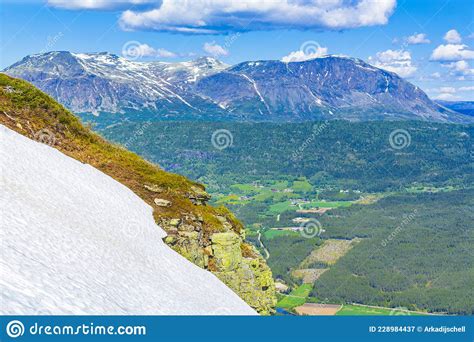 Beautiful Valley Panorama Norway Hemsedal Hydalen With Snowed In