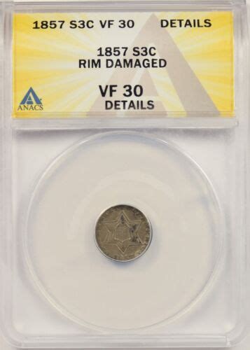 1857 3cs Anacs Vf 30 Details Trime Silver Three Cent Pieces Ebay