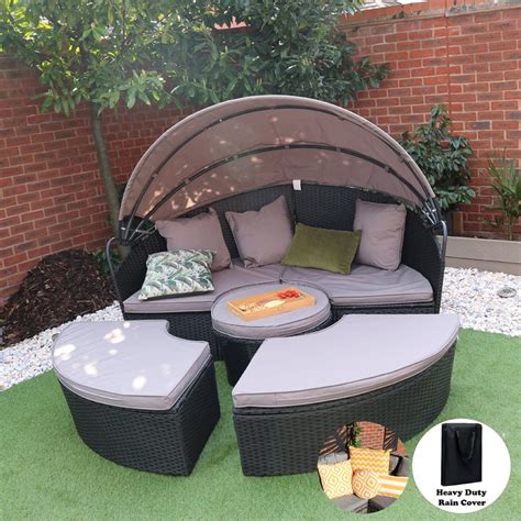 Rosen 4 Seater Rattan Garden Furniture Set In Black