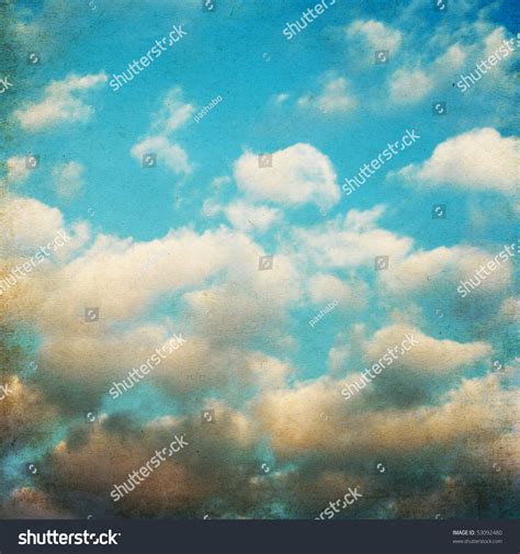 Vintage Retro Styled Cloudy Sky Background Stock Photo 53092480
