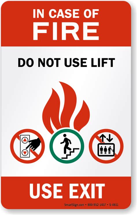 In Case Of Fire Do Not Use Lift Tri Flame Sign Sku S 4811