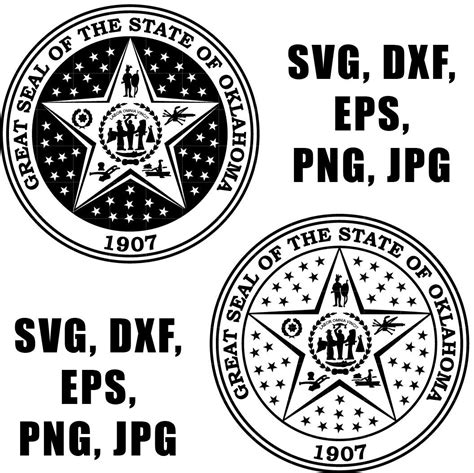Oklahoma State Seal Vector Black White Svg Dxf Png Cnc Etsy