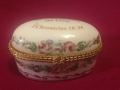 Imperial Porcelain Hinged Trinket Box Used Vintage Hand Painted Bible