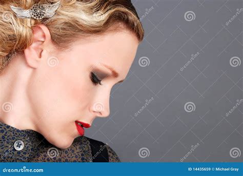 Blond Woman With Red Lipstick Side Profile Stock Image Image Of