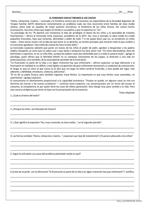 Compreensión textual comprensión lec Español ELE hojas de trabajo pdf doc
