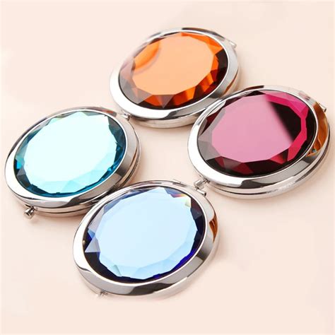 Mini Foldable Crystal Metal Cosmetic Small Mirrors Makeup Mirror Color Random In Makeup Mirrors