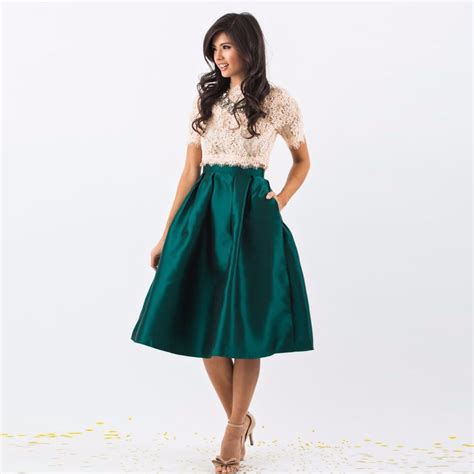 Buy Dark Green Satin Skirt Zipper Waist Knee Length A