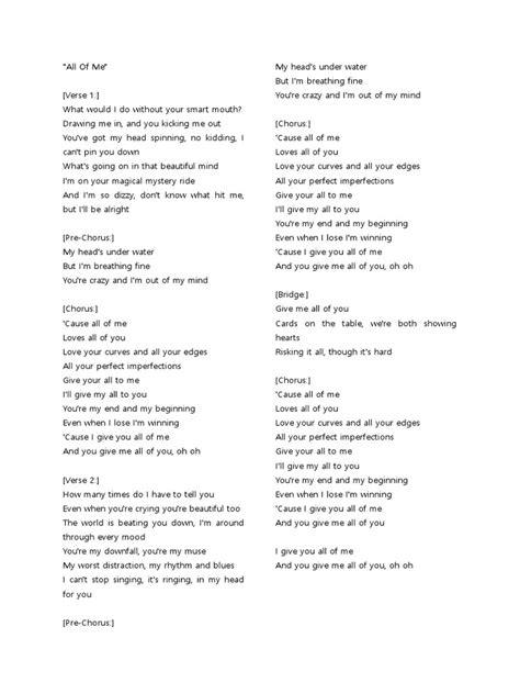 All Of Me Lyrics Pdf Song Structure Popular Music