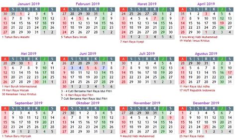 Kalender 2019 Masehi Indonesia Lengkap Libur Nasional Libur Nasional