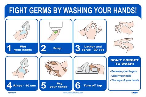 Fight Germs By Washing Your Hands Poster 12 X 18 Paper Esafety