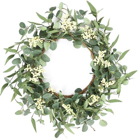 Greenery Wreath with Berries Farmhouse Greenery Front Door Wreath Greenery Wreath with Lavender ...