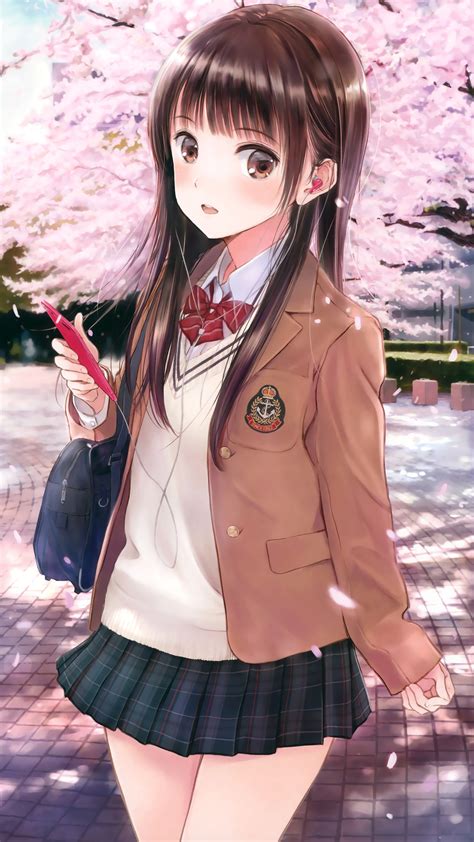 2160x3840 anime cute school girl sony xperia x xz z5 premium hd 4k wallpapers images