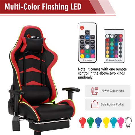 Goplus Massage Led Gaming Chair Reclining Racing Chair Wlumbar Supportandfootrest Red