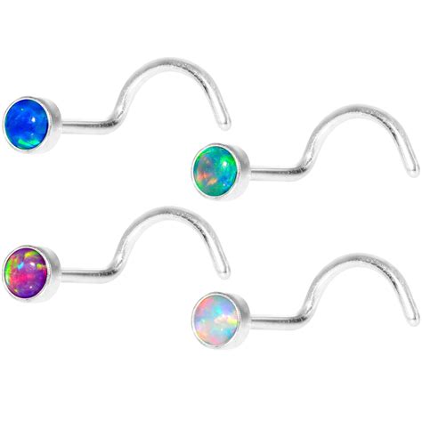 Multi Color 3mm Synthetic Opal Press Fit Nose Screw 4 Pack Septum