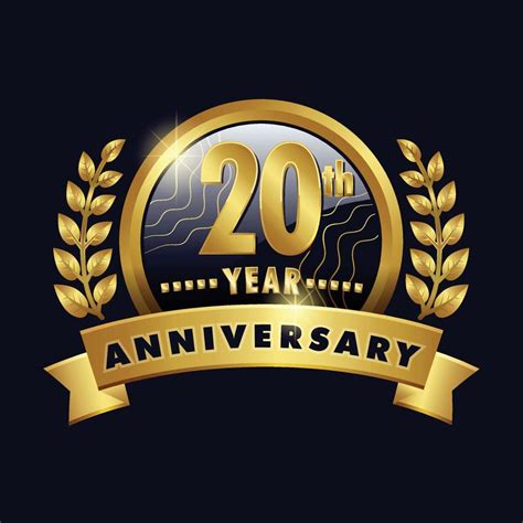 20th Anniversary Golden Logo Twentieth Years Badge With Number Twenty