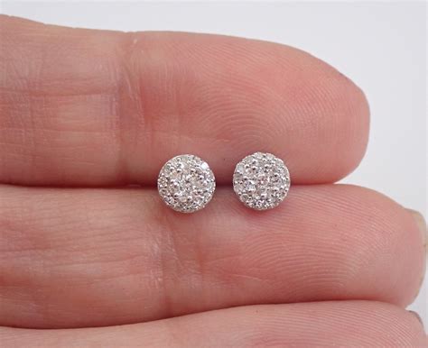 White Gold Diamond Studs Cluster Halo Stud Earrings Free Shipping