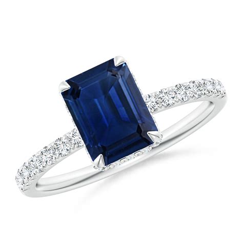 Emerald Cut Sapphire Engagement Ring With Diamonds