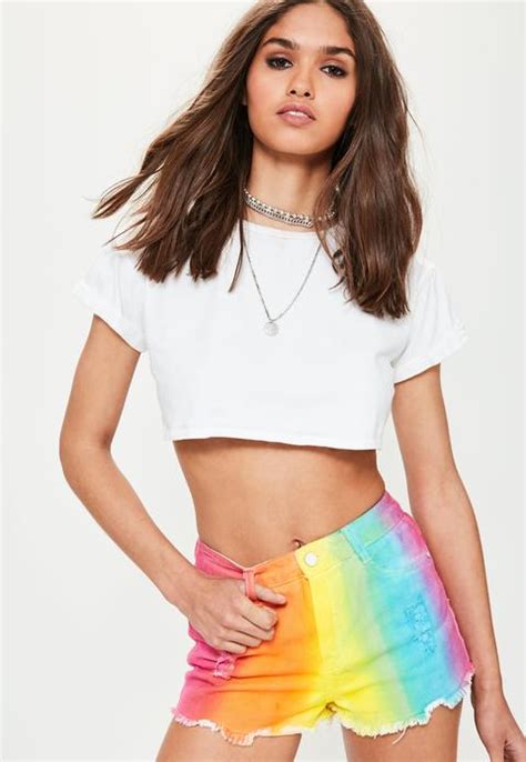 Rainbow Riot High Waisted Denim Shorts De Missguided En 21 Buttons