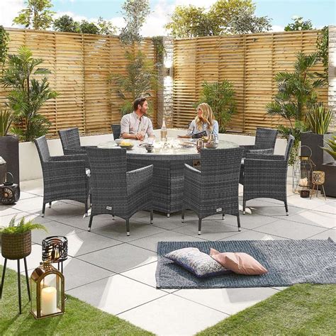 Amelia 8 Seat Round Dining Set With Fire Pit Grey