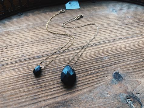 Small Onyx Teardrop Gemstone Necklace Handmade In Indiana By Rana Salame Onyx Necklace