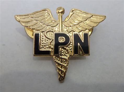 Vintage Gold Lpn Pin Wings Black Enamel Etsy
