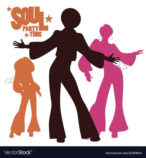 Silhouettes Of Three Dancing Soul Funk Or Disco Vector Image