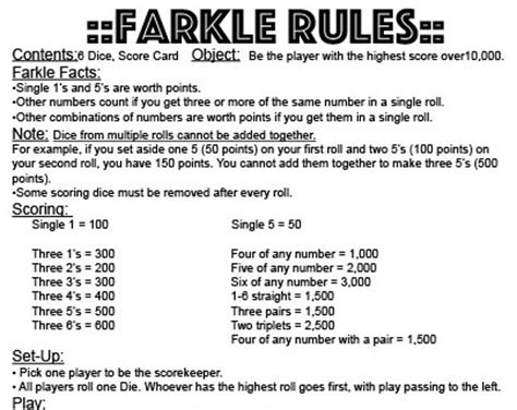 Pdf 11x17 Farkle Rules Instant Download Print Your Own Dice Game
