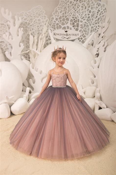 Blush Pink And Gray Lace Tulle Formal Flower Girl Dress For Special