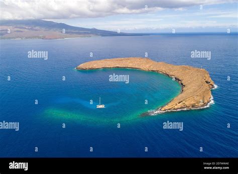 Molokini Crater Aerial Shot Of The Entire Crescent Shaped Islet With