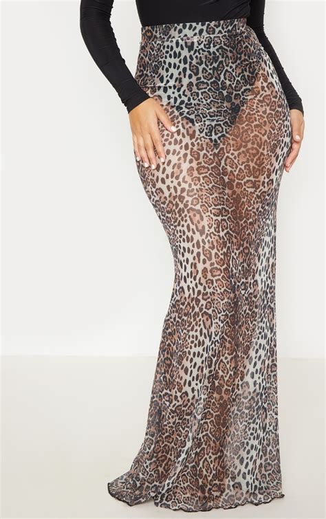 Leopard Print Mesh Maxi Skirt Skirts Prettylittlething Ca