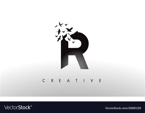 R Logo Letter With Flock Birds Flying And Vector Image