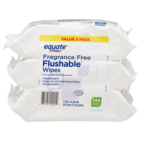 Equate Fragrance Free Flushable Wipes 3 Resealable Packs 144 Total Wipes