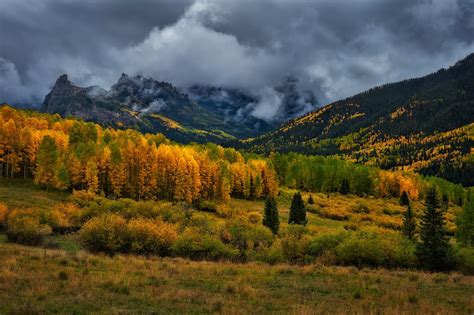 Landscape Trees Mountains Forest Fall Overcast Nature 2048x1365