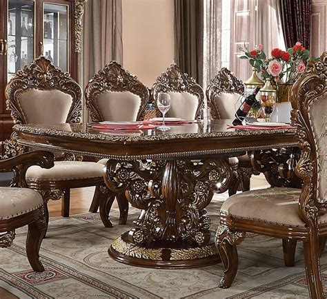 Burl And Metallic Antique Gold Rectangle Dining Table Traditional Homey