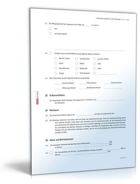 Setzt der mieter nach ablauf der mietzeit den gebrauch der mietsache fort. Untervermietung Vertrag Muster